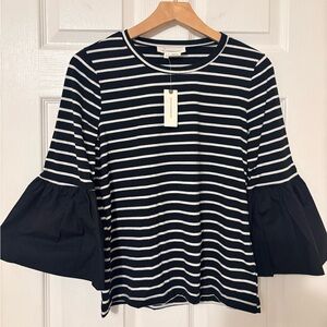 ANTHROPOLOGIE STRIPED BELL SLEEVE TOP